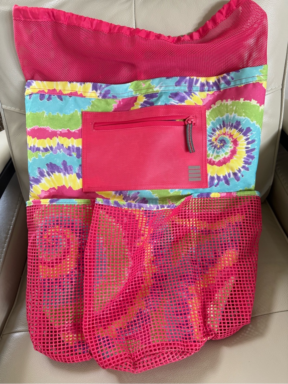 Bright Pink Tie-Dye Mesh/Poly LANDS' END Beach Bag
